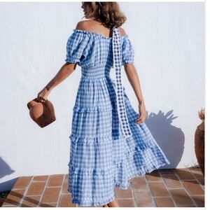 NWT Tuckernuck Pink City Prints Rah Rah Midi Dress, Cornflower Gingham Size XS